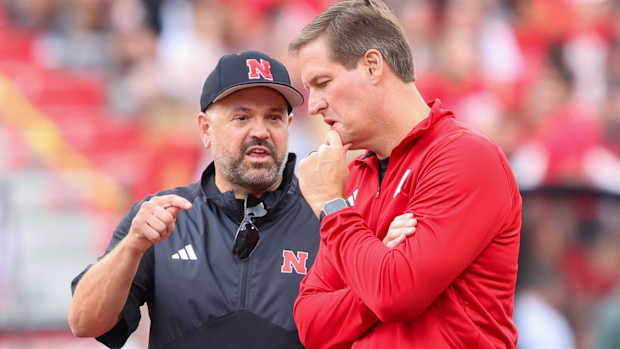 Rhule Alberts 2 Matt Rhule and Trev Alberts  2023 Nebraska football vs Louisiana Tech cropped